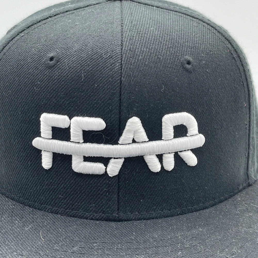 Black FEAR Embroidered Snapback Hat Flat Brim Adjustable Cap Streetwear Style